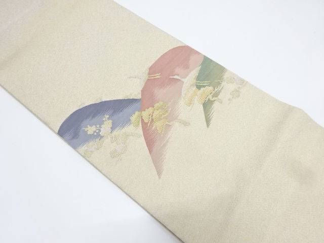 綴れ遠山に鶴・松・梅模様織り出しリバーシブル袋帯